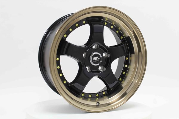 MT07 - Gloss Black w Machined Lip Gold Rivets - 17x9.0 5x114.3 Offset +20 Fashion