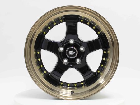 MT07 - Gloss Black w Machined Lip Gold Rivets - 17x9.0 5x114.3 Offset +20 Fashion