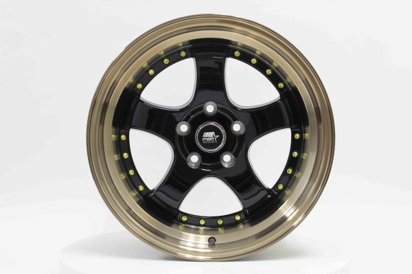 MT07 - Gloss Black w Machined Lip Gold Rivets - 17x9.0 5x114.3 Offset +20 Fashion