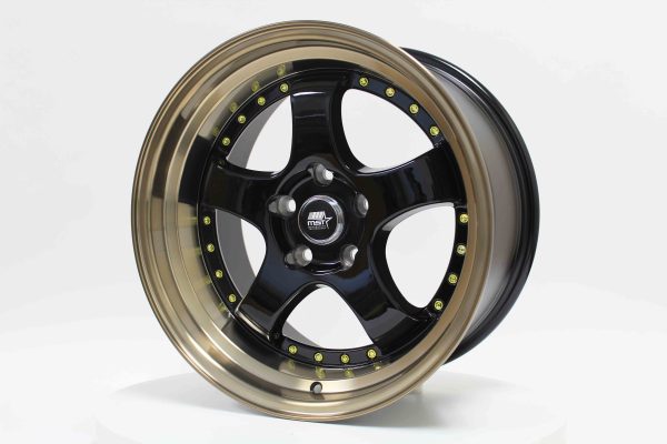 MT07 - Gloss Black w Machined Lip Gold Rivets - 17x9.0 5x114.3 Offset +20 Fashion